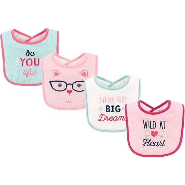 slide 1 of 1, Luvable Friends Baby Girl Cotton Drooler Bibs with Fiber Filling 4pk, Heart, One Size - Heart - One Size One Size - Heart