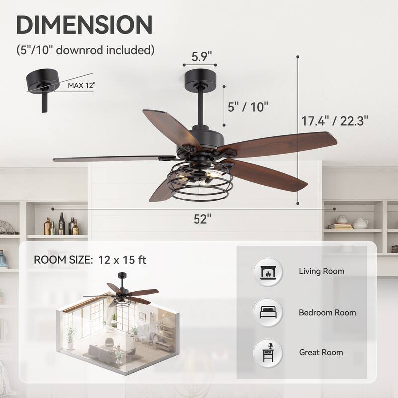 Modern Ceiling Fan with LED Light & Remote Control