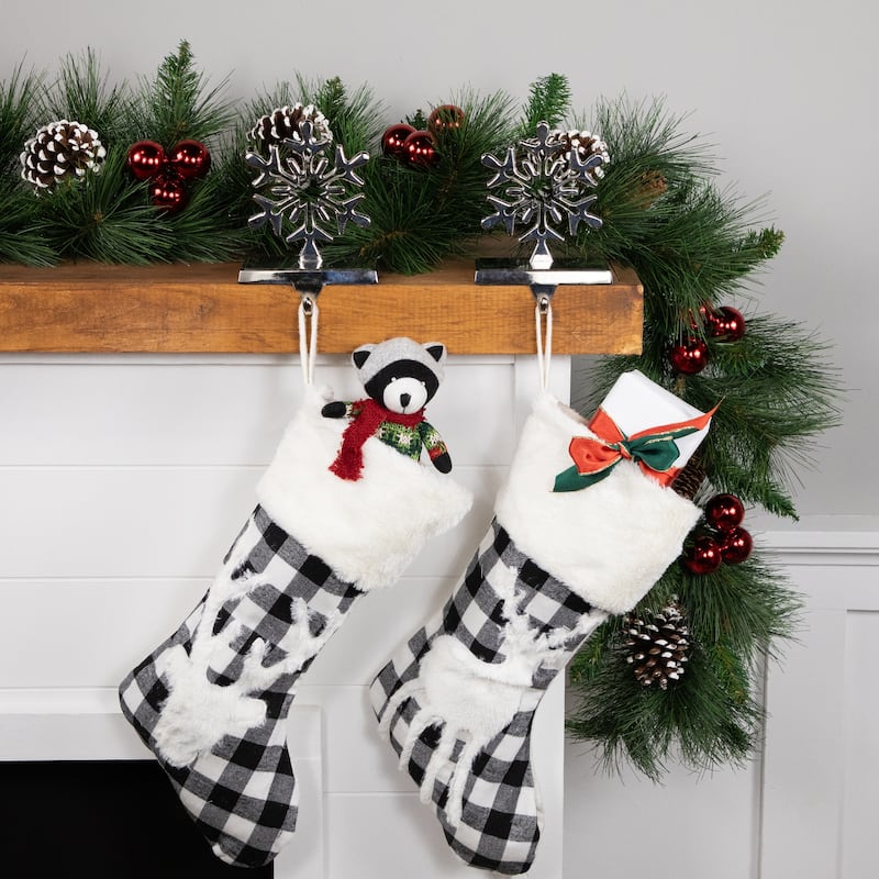2 Solid Silver Snowflake Cutout Christmas Metal Stocking Holders 6.5"