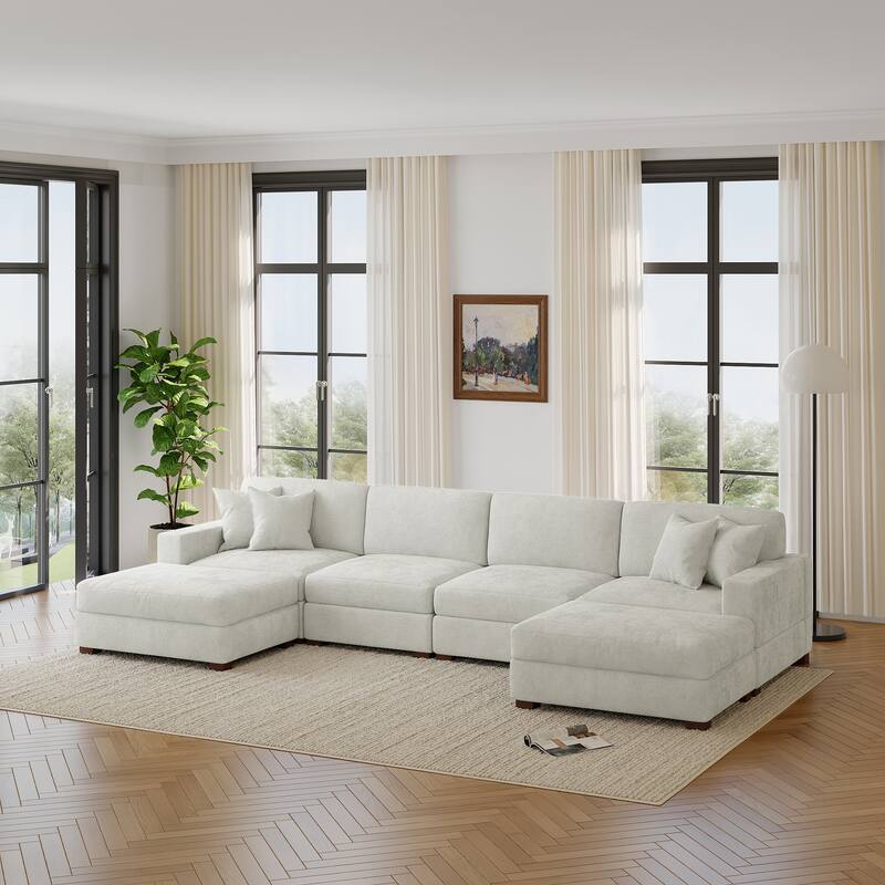 Modern Chenille Oversized Modular Sectional Sofa with 2 Ottoman
