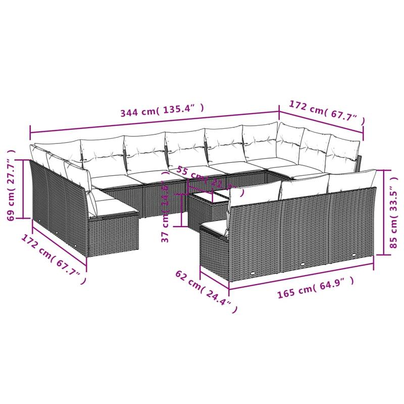 vidaXL Garden Sofa Set Black, Cream White - 21.7 x 21.7 x 14.6