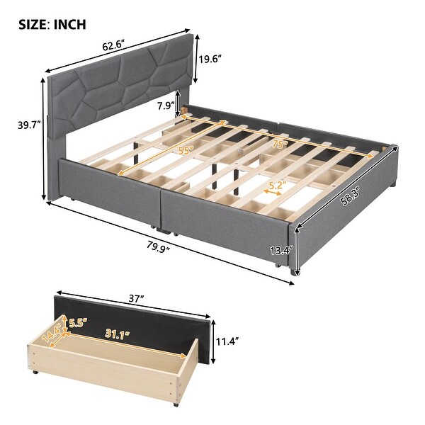 Full Size Upholstered Platform Bed with Brick Pattern