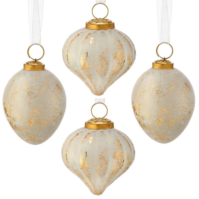 3.5" Glass Velvet Onion Ornament With Gold Foil Set of 2