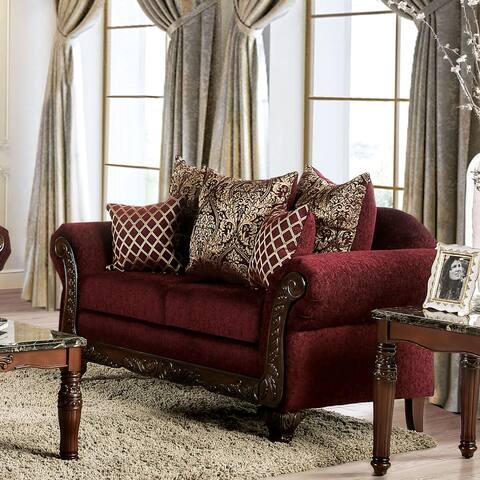 Furniture of America Calpurina Traditional Wine Chenille Loveseat