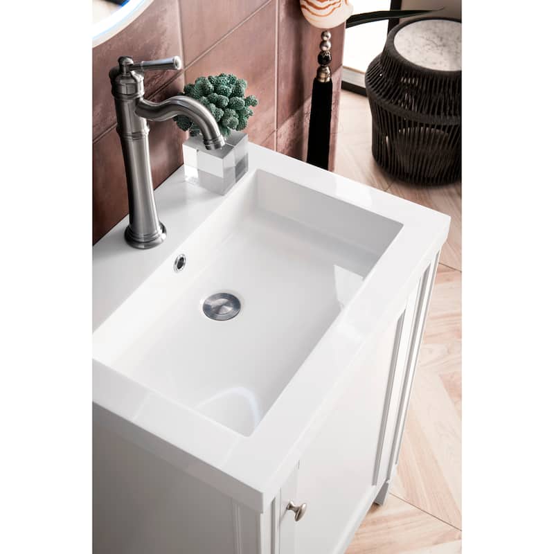 James Martin Vanities Britannia 24" Single Vanity Cabinet, w/Glossy White Composite Stone Countertop