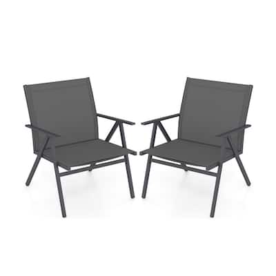 Grey Fabric Metal Patio Chairs Set of 2 Outdoor Bistro Seating - 26.5" x 24.5" x 31"