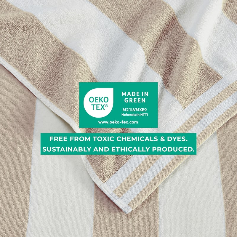 Linery & Co. 100% Cotton Velour Cabana Stripe Oversized Beach Towel.