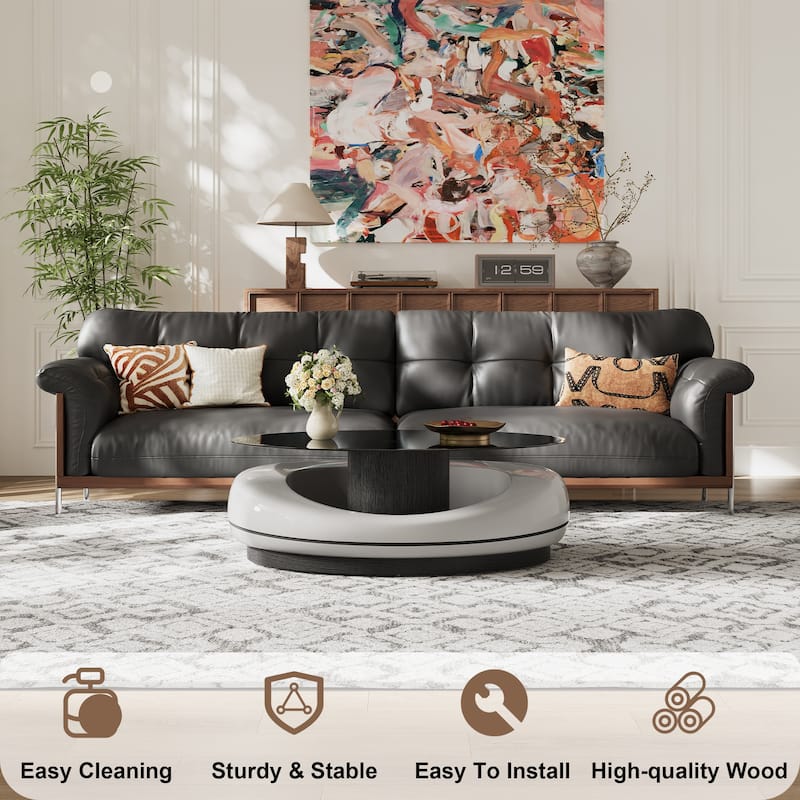 37" Modern Coffee Table, Tempered Glass Table top,Spaceship Shaped