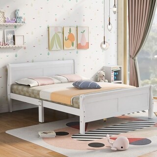 Platform Bed In Classic Oak Veneer for The Comfort Of Nature, with Headboard and Footboard - Full Size, White