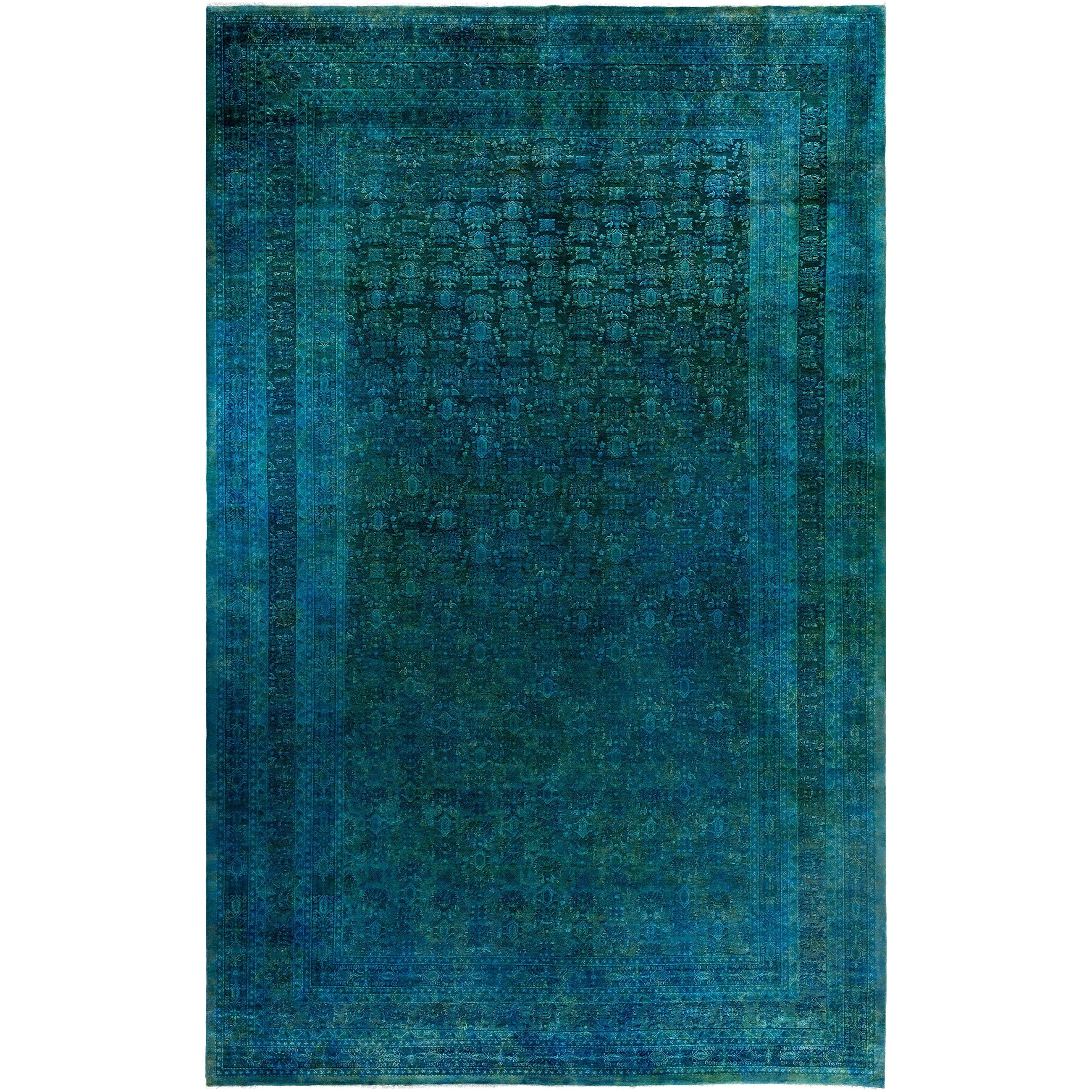 Overdyed One-of-a-Kind Hand-Knotted Area Rug - Green - 10' 2" x 15' 10"