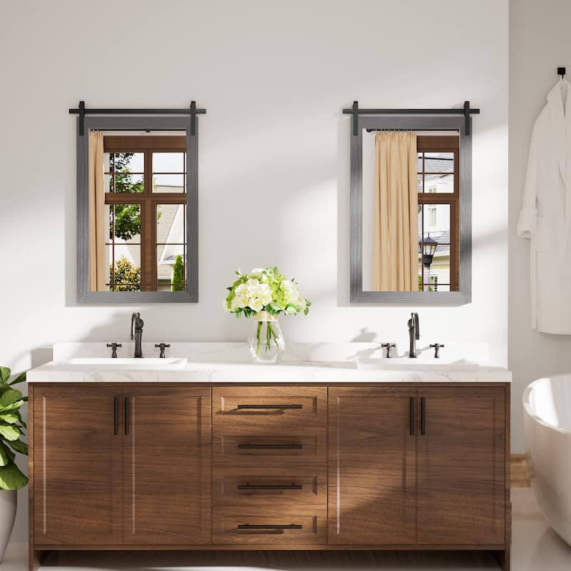 Farmhouse Barn Door Solid Wood Frame Bathroom Vanity Wall Mirror