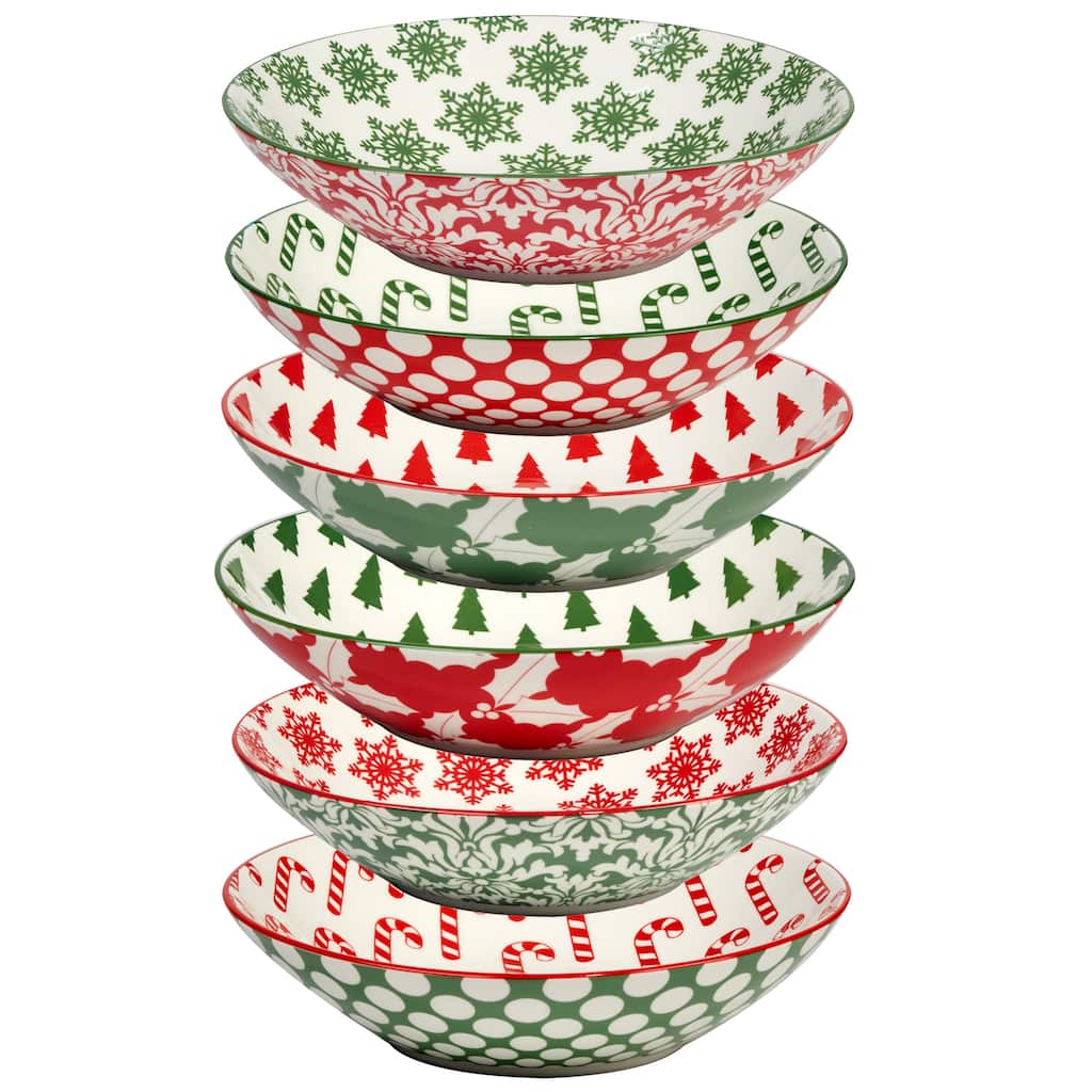Certified International Winter Medley 40 oz. Soup Bowls, Set of 6 Assorted Designs - 40 oz.