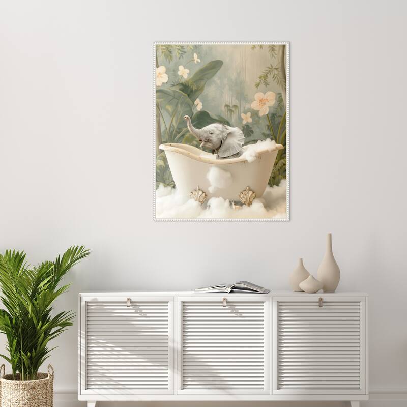 Elephant Bath Joy by Niky Rahner Framed Canvas Wall Art