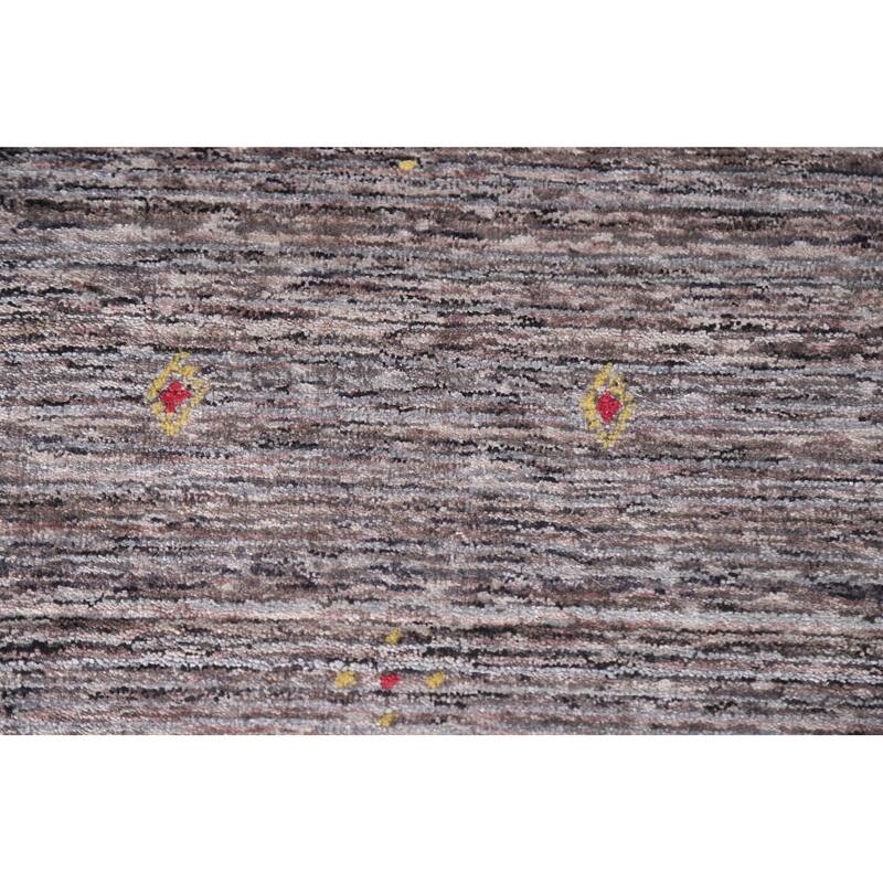 Striped Gabbeh Indian Area Rug Hand-Knotted Brown Wool Carpet - 7'10"x 9'9"