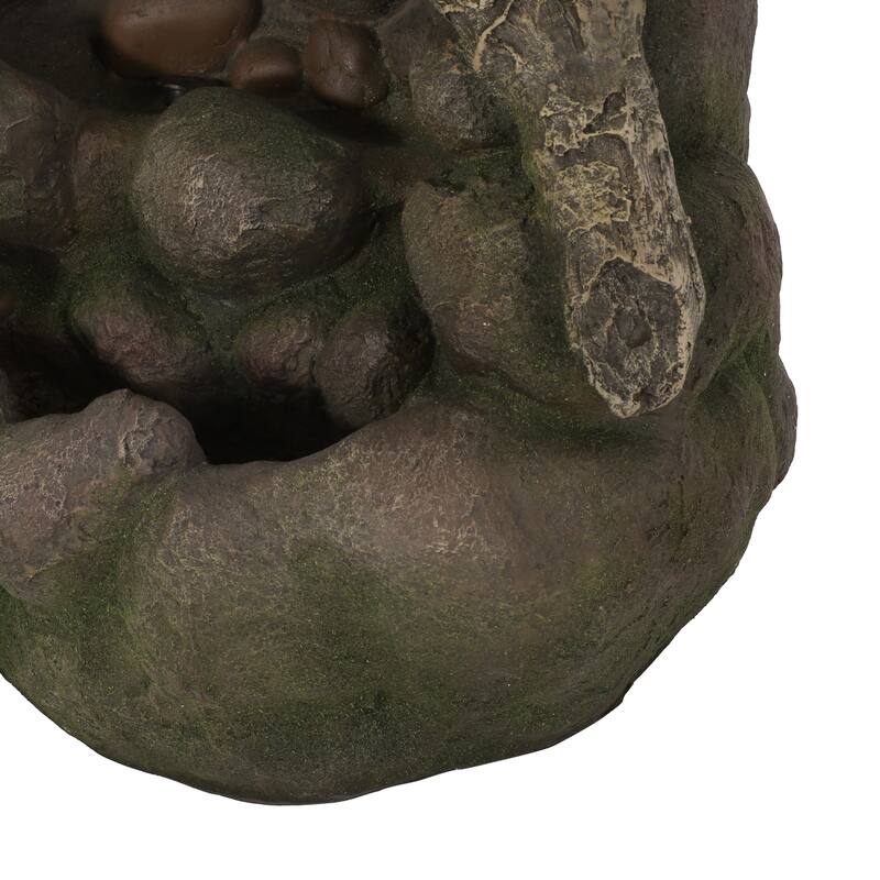 24.75" High Callan Fountain Weather Resistant Floor Fountain With Light, Light Brown + Moss