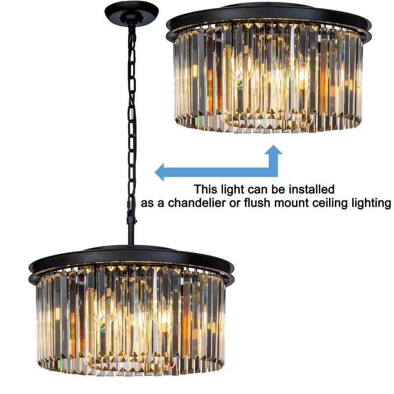 CraftHome 9-Lights Modern Crystal Chandelier 20" Matte Black 2 Tier Flush Mount Ceiling Lights Fixture - W20‘’