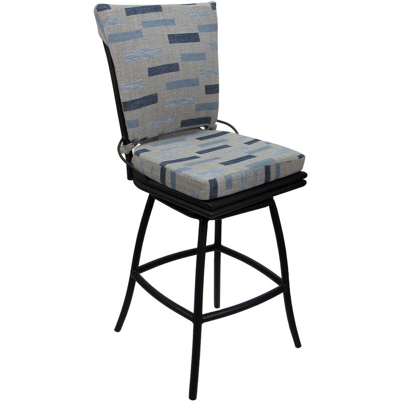 Outdoor Patio Counter 26" 30" Extra Tall 34" Bar Stool - Ofir Armless - Block Weave Blue Beige - Black - Counter Height