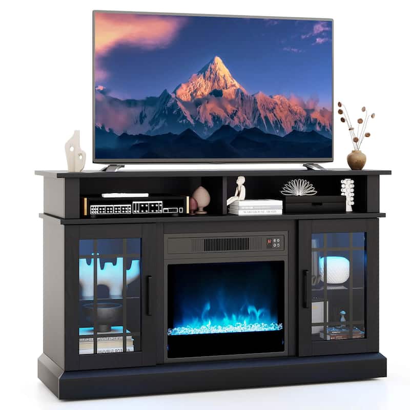 Costway TV Stand with Electric Fireplace LED Lights Remote Controls - See Details - Black