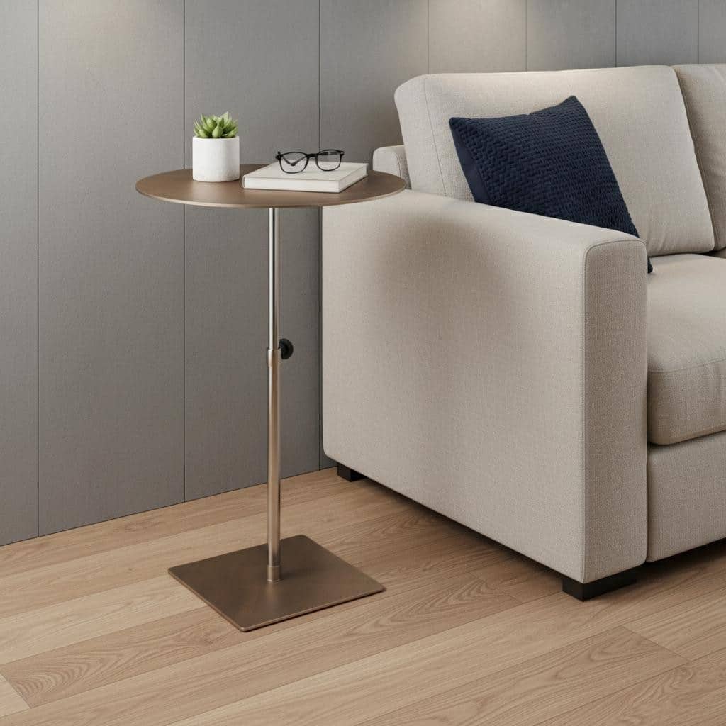 HomeRoots Bronze And Silver Steel Height Adjustable Round Pedestal End Table - 16.00 in. x 30.00 in. x 16.00 in.