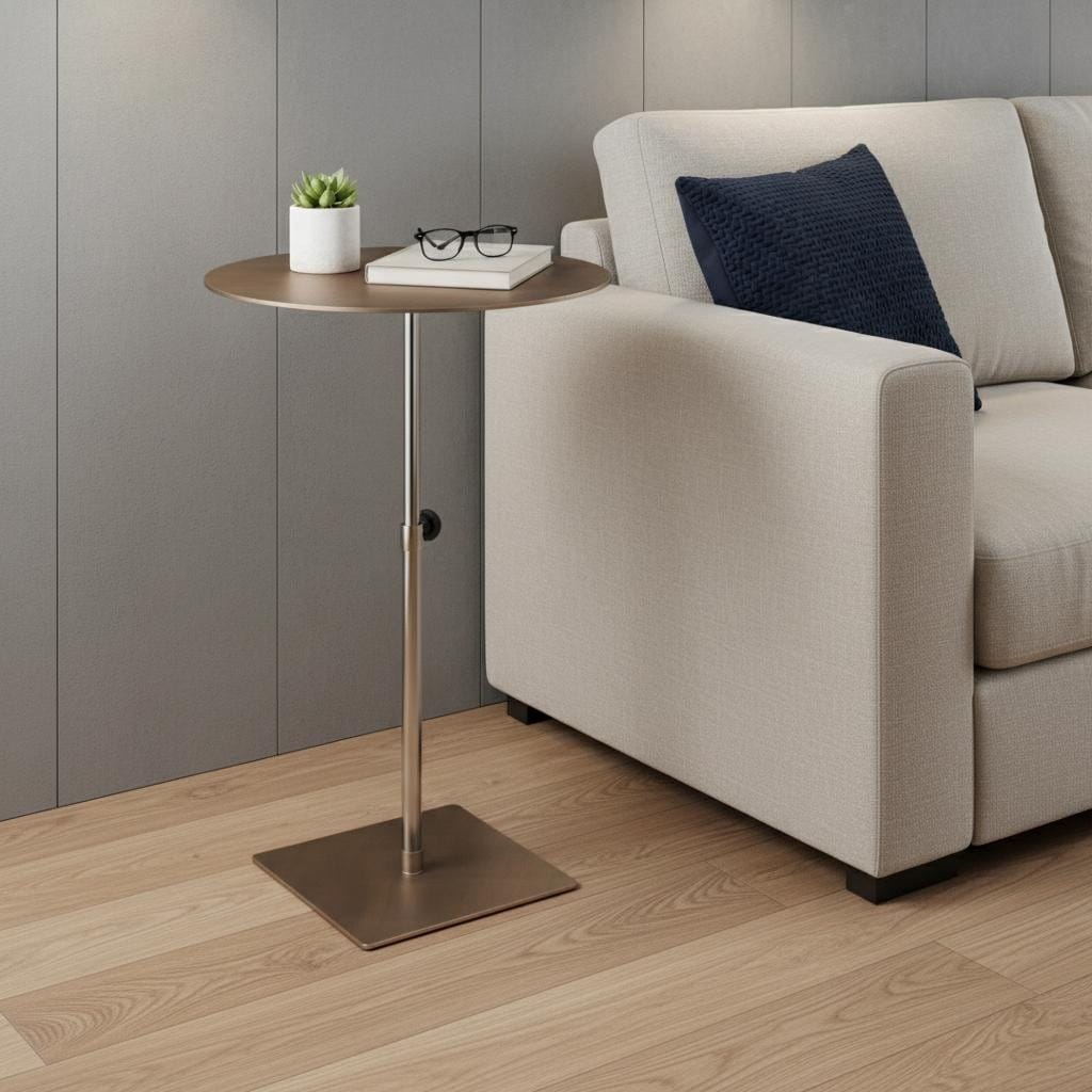 HomeRoots Bronze And Silver Steel Height Adjustable Round Pedestal End Table - 16.00 in. x 30.00 in. x 16.00 in.