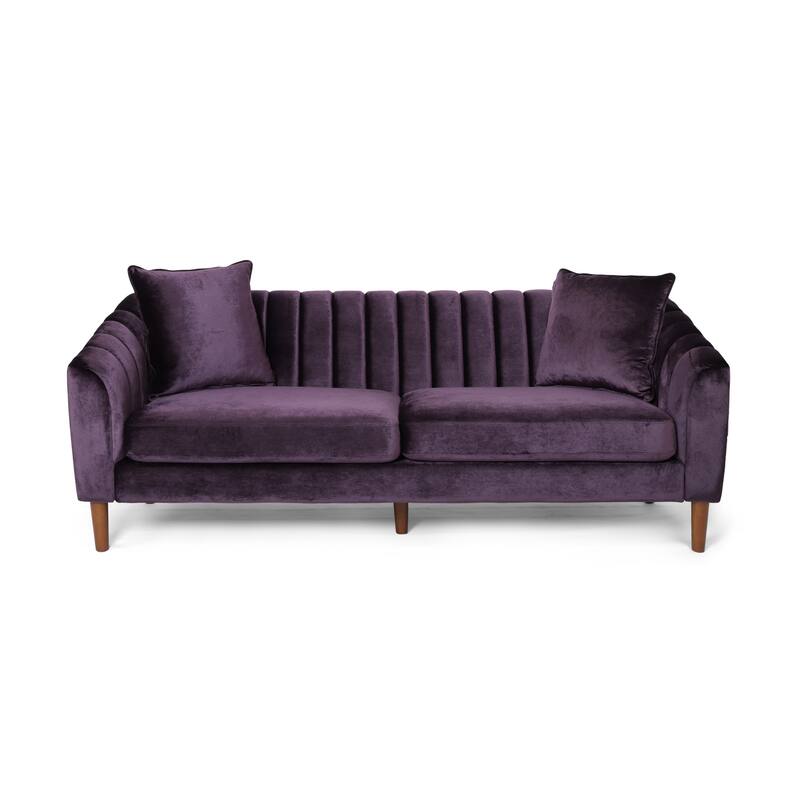 Roomfitters Modern Velvet 3-Seater Sofa with Channel Tufting and Plush Cushions for Living Room