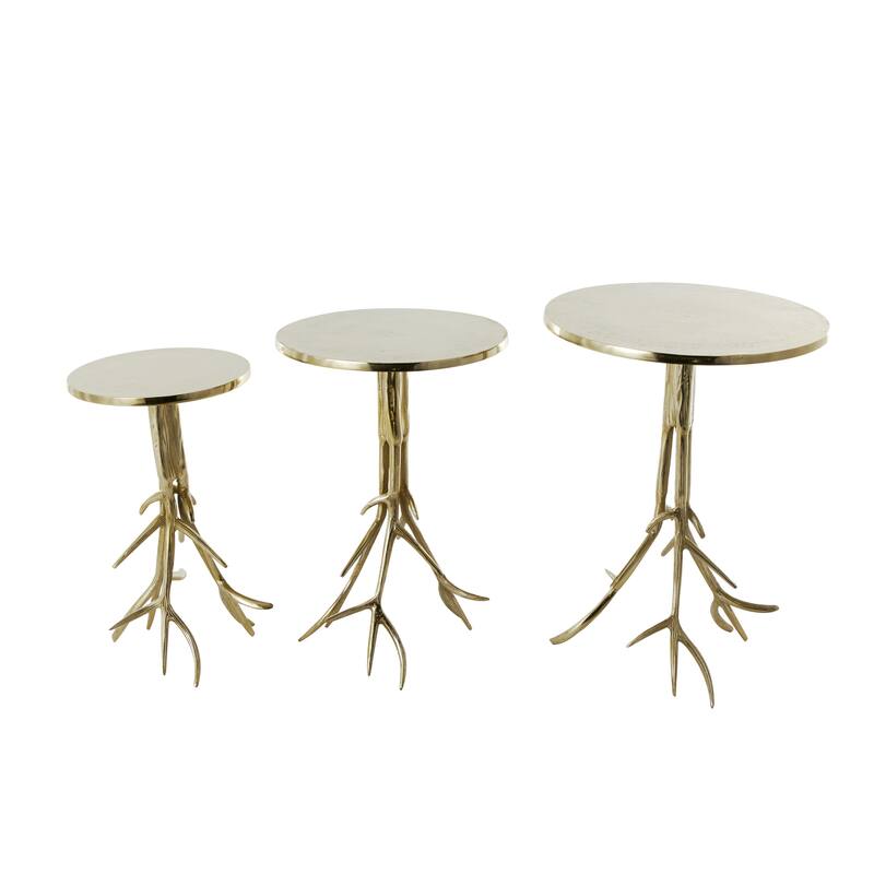 Aluminum Metal Accent Table with Textured Tree Branch Legs - Set of 3 Gold or Silver - Roche River Decor