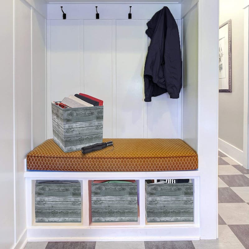 Storage Cube Wood Basket Bin Grey 4 Pack