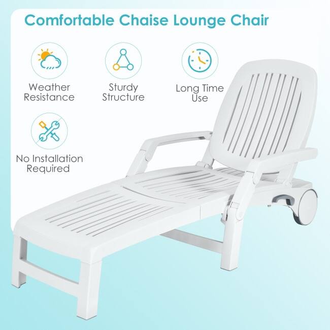 Versatile Adjustable Outdoor Sun Lounger with All-Weather Wheels - 65.5" x 29" x16.5"-37" (L x W x H)