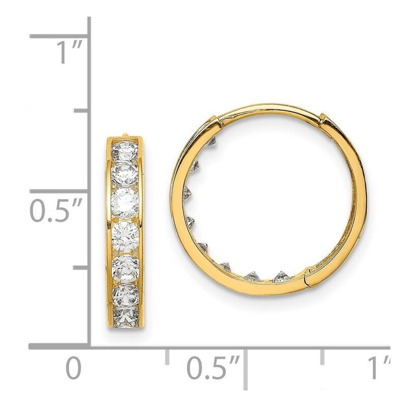 Curata 14k CZ Cubic Zirconia Hinged Hoop Earrings - 16x16.1mm Wide