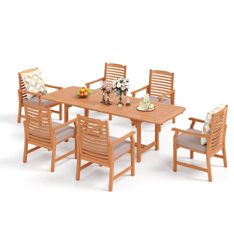 MAISON ARTS Outdoor 7/9-Piece Solid Acacia Wood Dining Set, Expandable Dining Table and 6/8 Wood Dining Chairs