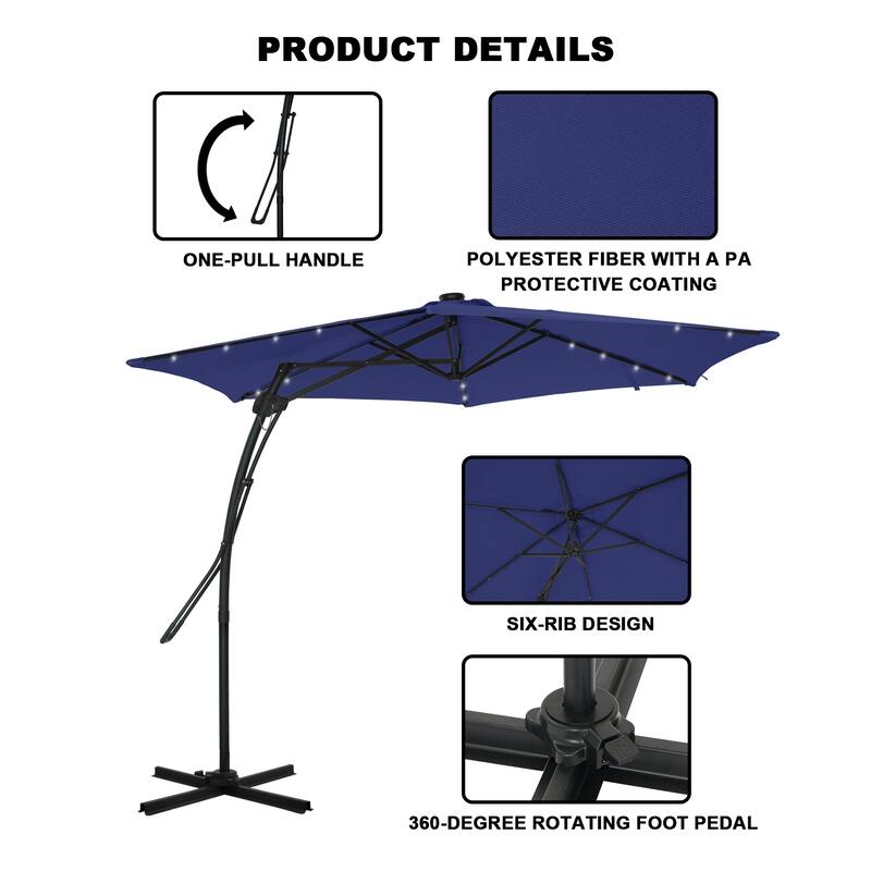 Clihome 10ft Outdoor Patio Cantilever Umbrella with LED Lights