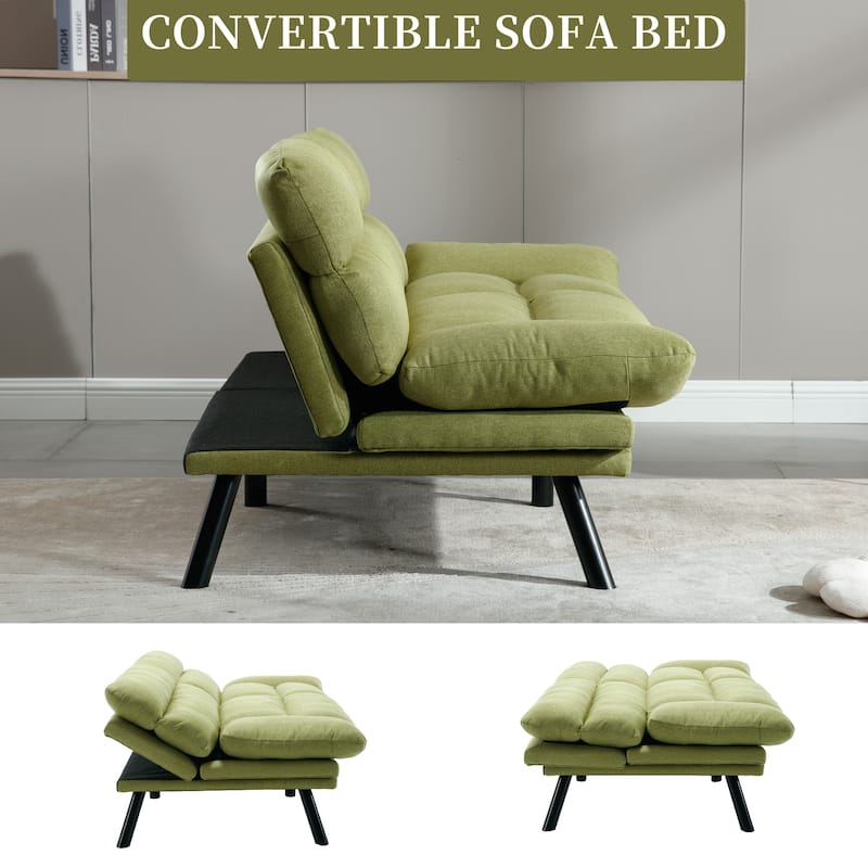 COOLMORE Linen/Microsuede/Teddy Loveseats Convertible Sleeper Sofa with metal feet