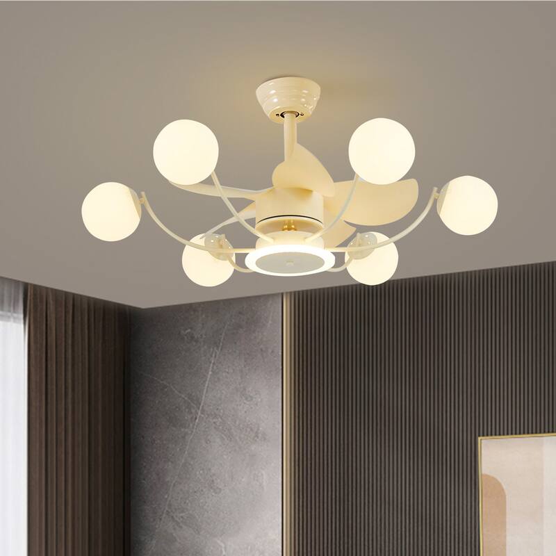 Indoor Black Modern Ceiling Fan with Light, Reversible Fandelier with Bulbs and Remote for Living Room