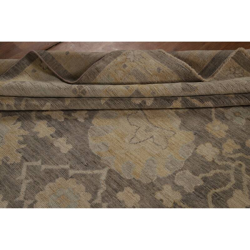 Hand Knotted Oriental 100% Wool Carpet Transitional All-Over Greys & Charcoal Oushak Area Rug - 12' 1'' X 9' 7''