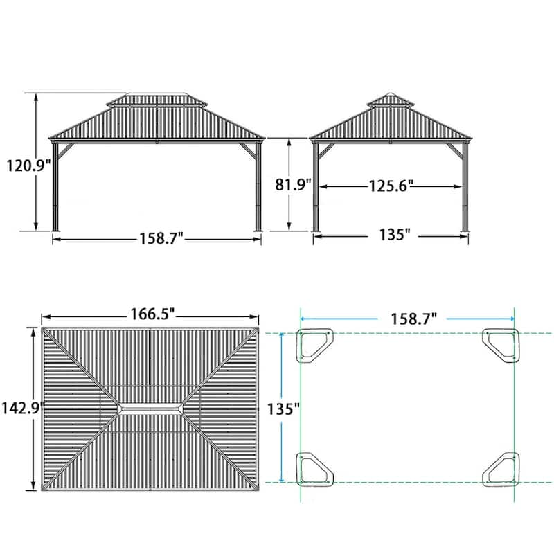 PURPLE LEAF Outdoor Hardtop Gazebo with Bronze Aluminum Frame Galvanized Steel Roof