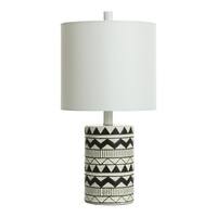 The Curated Nomad Black and White Geometric Pattern Cylinder Table Lamp ...