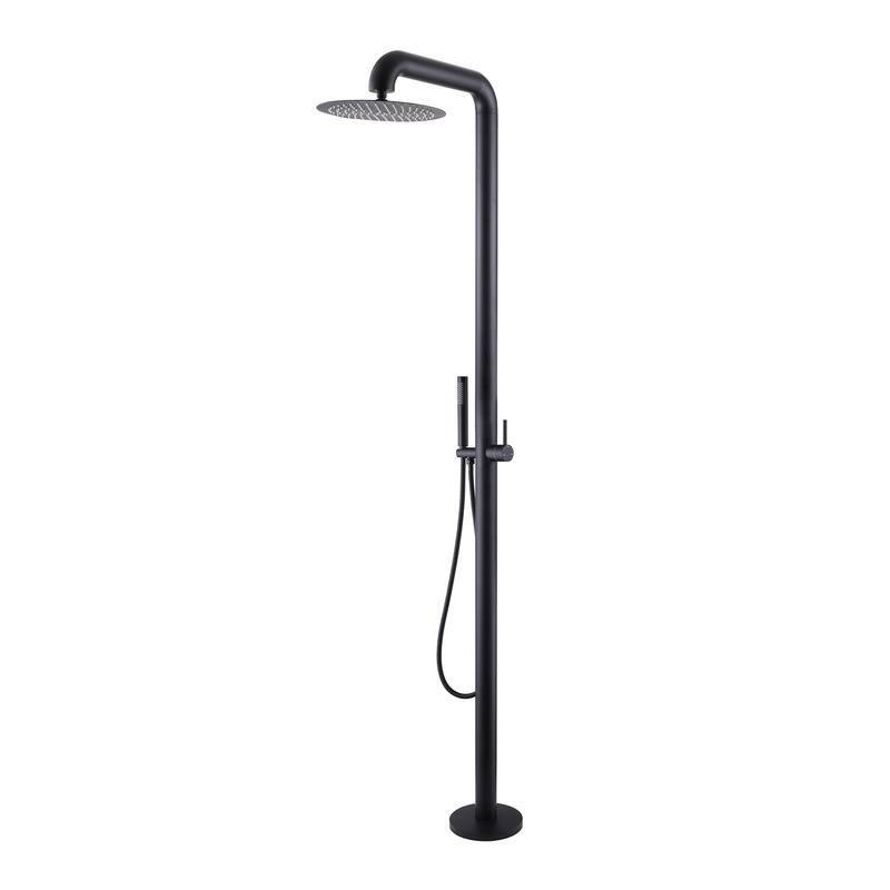 Rbrohant Freestanding Shower System Combo Set, Outdoor Floor Mount Shower Faucets - Matte Black