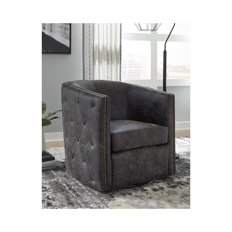 Brentlow Distressed Black Swivel Chair - 28.75" W x 31" D x 31.5" H - Black