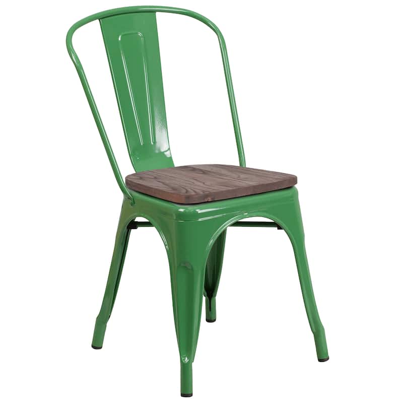 Industrial Metal and Wood Stackable Chair - 18"W x 20"D x 33"H - 18"W x 20"D x 33"H - Green