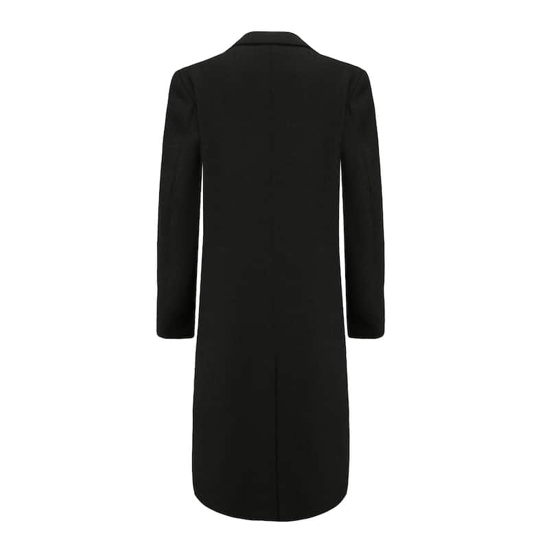 Men's Double-Breasted Knee Length Wool Blend Three Button Long Jacket Overcoat Top Coat - Black - XL