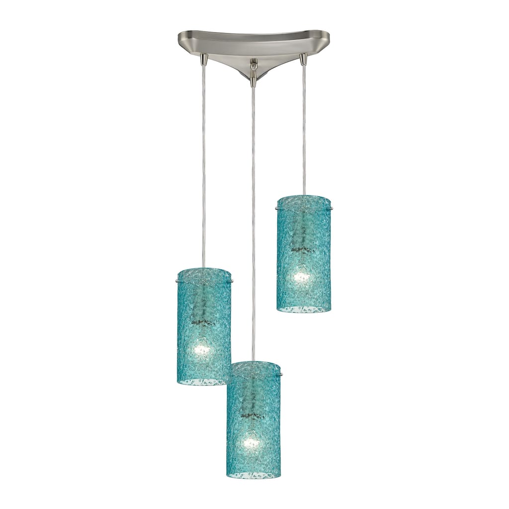 Elk Home Ice Fragments Satin Nickel With Aqua Glass 3 Light Pendant