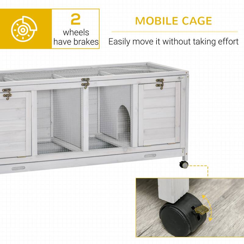 Light Grey Fir Wood Small Pet Hutch with Steel Wire and Slide-Out Tray - 54.3" L x 20.9" W x 24" H