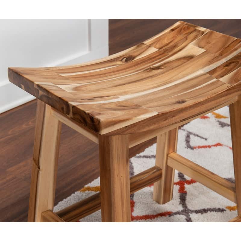 Dale Natural Solid Wood Rustic Farmhouse Saddle Bar Counter Stool - N/A