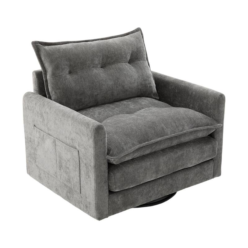 Chenille 360° Swivel Barrel Chair with Memory Foam and Side Pockets