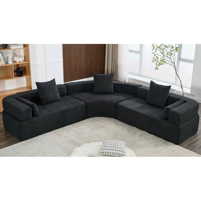 3-Piece Curved Sofa, Oversized Boucle Couch, Flexible for Living Room