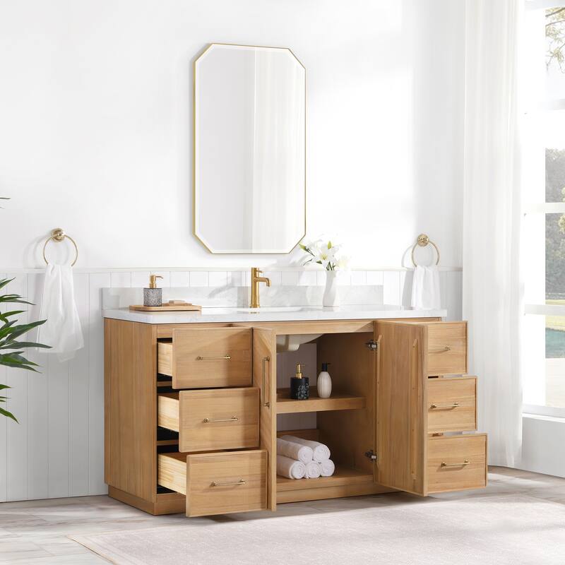 Karachi Bath Vanity with White Grain Stone Top, no Mirror