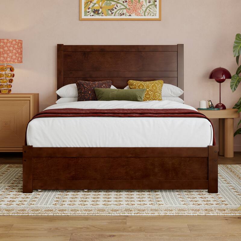 Aveline Wood Platform Bed with Matching Footboard & Storage Drawers