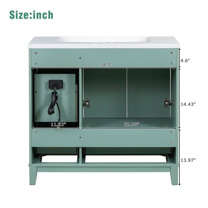 36 Inch Modern Bathroom Vanity with USB Charging, Two Doors and Three Drawers Bathroom Storage Vanity Cabinet