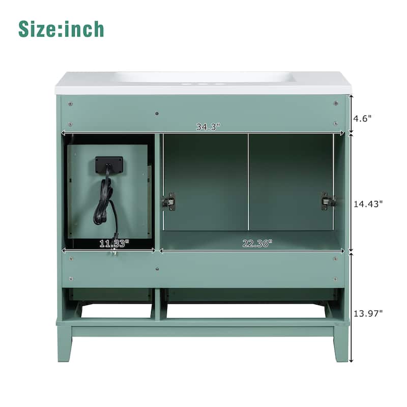 GDFStudio - Gill Wood 36" Shaker-style Design Bathroom Vanity with 3 Drawers