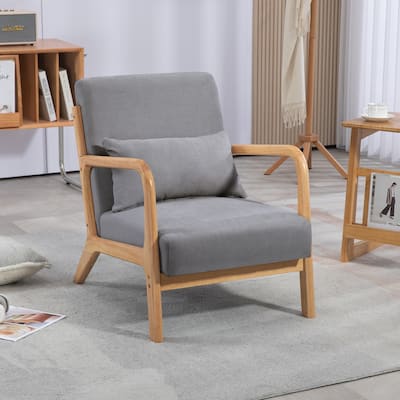 Modern 23.2" Linen Upholstered Accent Chair with Solid Wood Legs and Pillows